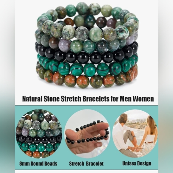 Natural Stone Bracelet Set Bohemian 70s Style Bracelets Jewelry Gift Idea Gifts - Picture 6 of 12